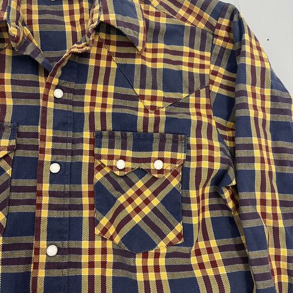 Vintage 60s Dee Cee Blue Plaid Cotton Pearl Snap Shirt - Picture 2 of 4